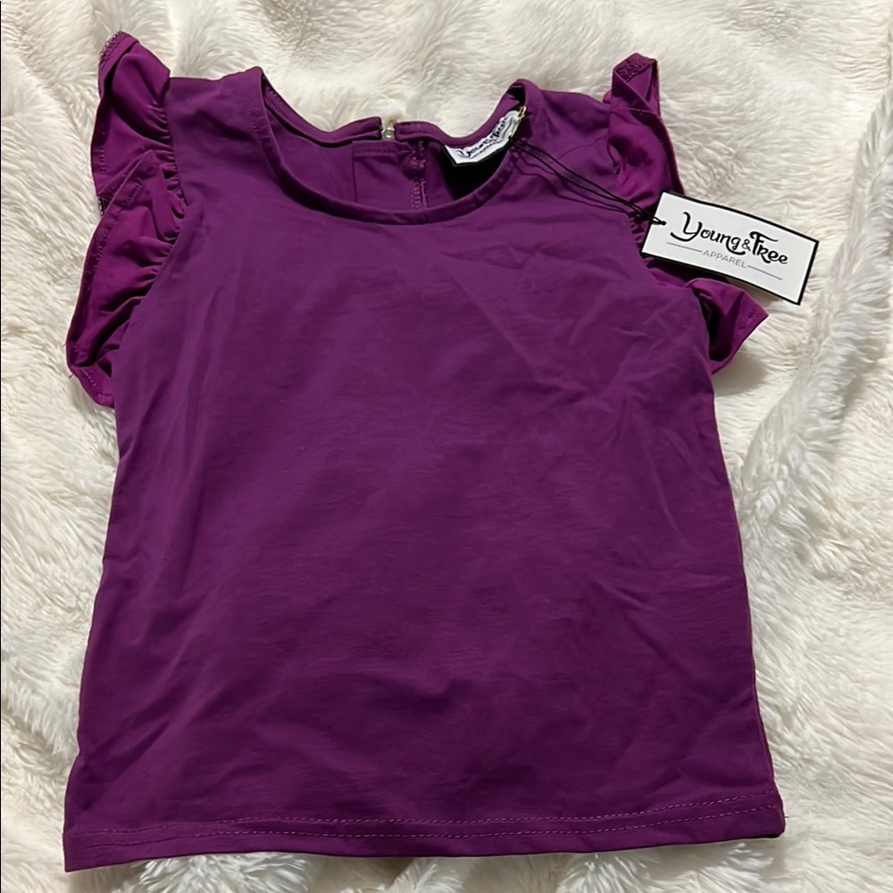 Purple Short Sleeve Tee with Ruffle Cap Sleeves